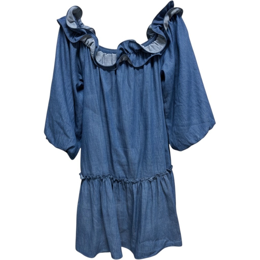 Before You With Love Ruffleβ Off Shoulder Chambray Dress Women Size M Blue